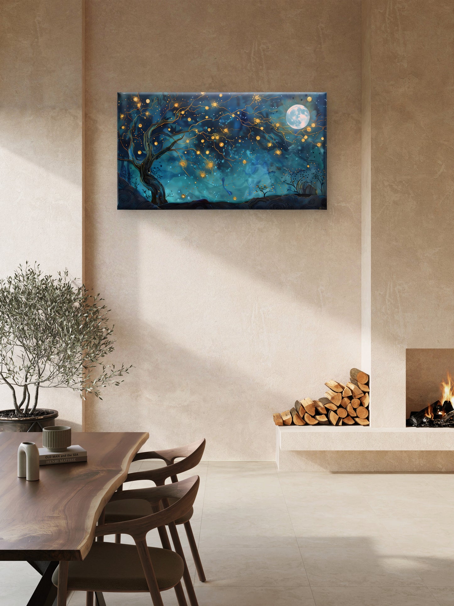 ethereal-sky-filled-with-glowing-radiant-moon-Cosmic & Fantasy-3D Textured Wall Art | UV Embossed Canvas Wall Frame for Kids room and bed room