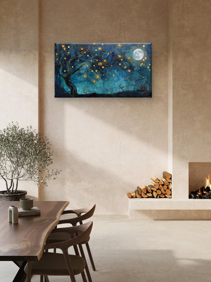 ethereal-sky-filled-with-glowing-radiant-moon-Cosmic & Fantasy-3D Textured Wall Art | UV Embossed Canvas Wall Frame for Kids room and bed room