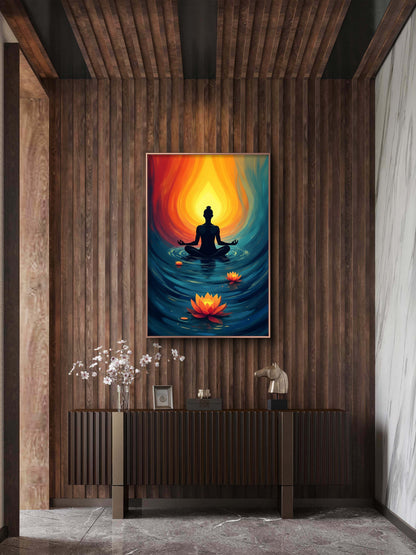 The Meditator Amidst the Lotus-Luxurious-Serenity & Wellness-3D Textured Wall Art | UV Embossed Canvas Wall Frame for Meditation Space