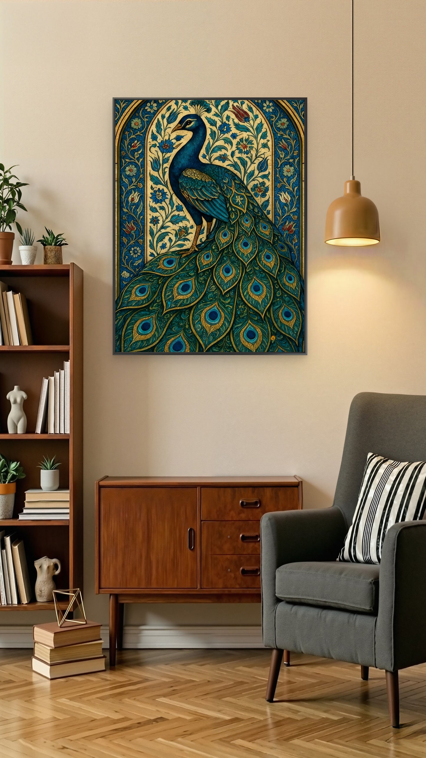 Ornate Peacock Jharokha Art-Luxurious-Indian Culture &  Folk Art 3D Textured Wall Art | UV Printed Embossed Canvas Wall Frame for Home Decor,living Room