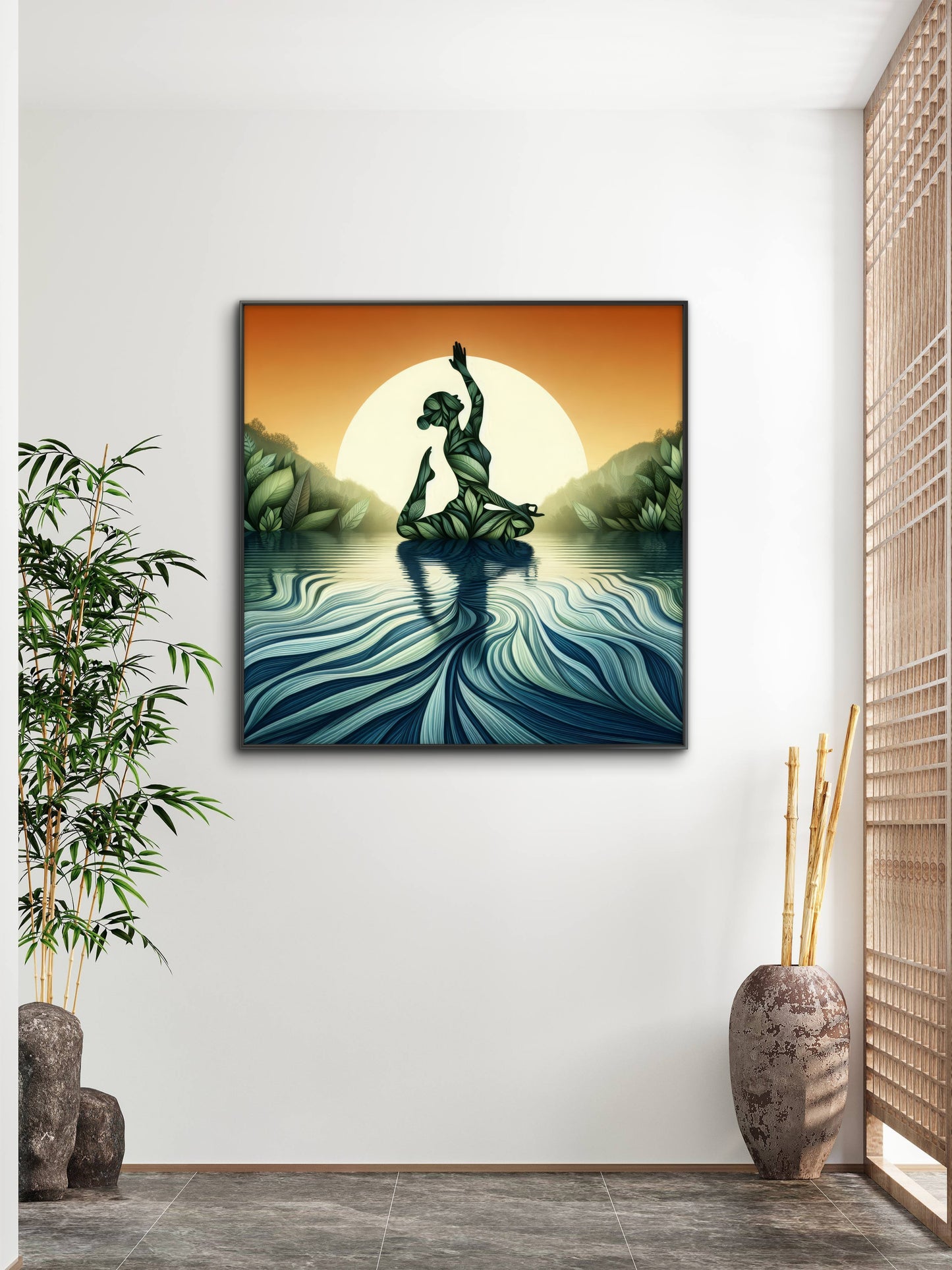 elegant-silhouette-nature-sunrise-Luxurious-Serenity & Wellness-3D Textured Wall Art | UV Embossed Canvas Wall Frame for Meditation Space
