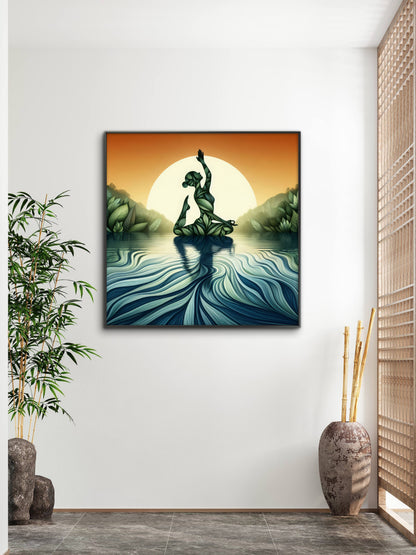 elegant-silhouette-nature-sunrise-Luxurious-Serenity & Wellness-3D Textured Wall Art | UV Embossed Canvas Wall Frame for Meditation Space