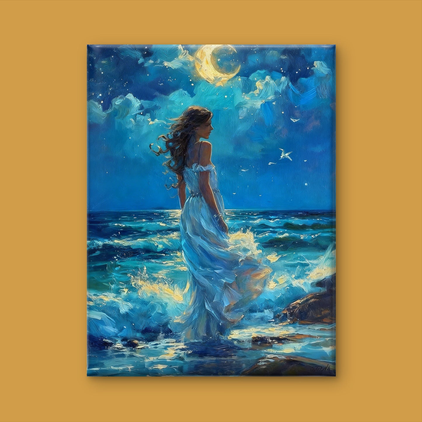 The Moonlit Shoreline-Premium-Kids & Whimsical-3D Textured Wall Art | UV Embossed Canvas Wall Frame for Kids room