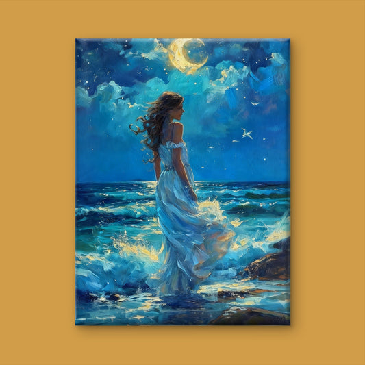 The Moonlit Shoreline-Premium-Kids & Whimsical-3D Textured Wall Art | UV Embossed Canvas Wall Frame for Kids room