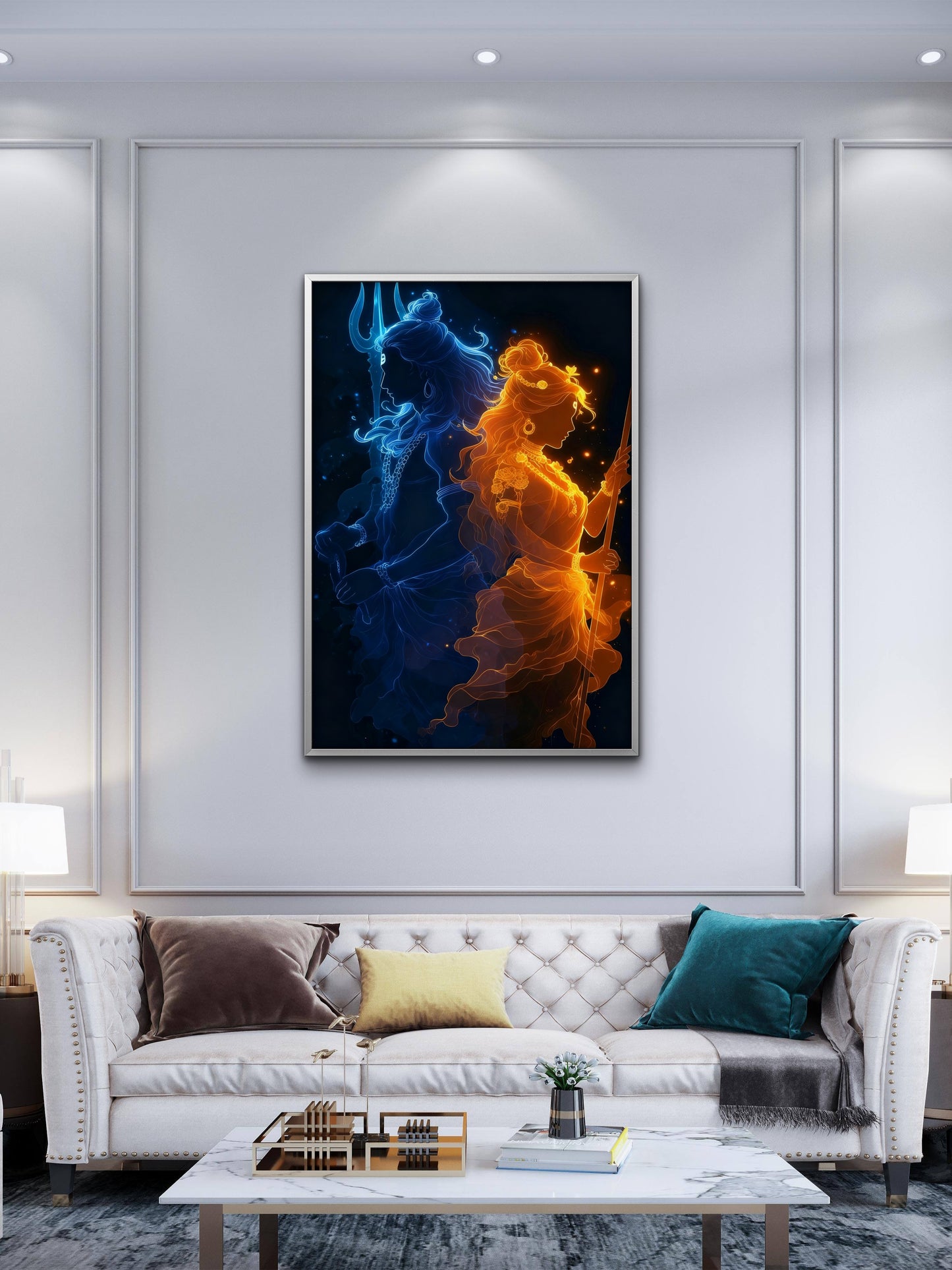 The Union of Shiva and Shakti-Luxurious-Spiritual & Mindful 3D Textured Wall Art | UV Printed Embossed Canvas Wall Frame for Prayer room ,Meditation Space