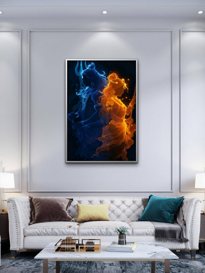 The Union of Shiva and Shakti-Luxurious-Spiritual & Mindful 3D Textured Wall Art | UV Printed Embossed Canvas Wall Frame for Prayer room ,Meditation Space