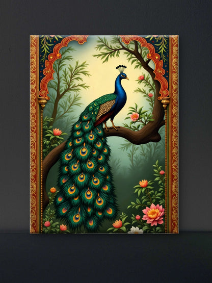 The Royal Jharokha Peacock-Luxurious | 3D Textured Wall Art | UV Printed Embossed Canvas Wall Frame for living room,home decor