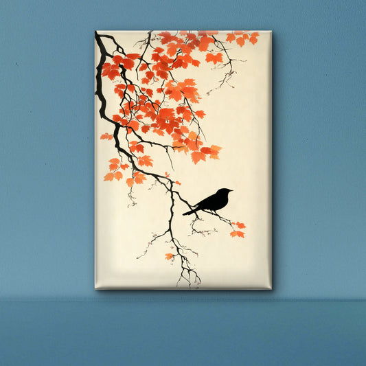 The Crow and the Autumn Maple-Luxury-Floral & Botanical-3D Textured Wall Art | UV Embossed Canvas Wall Frame for home decor and living room