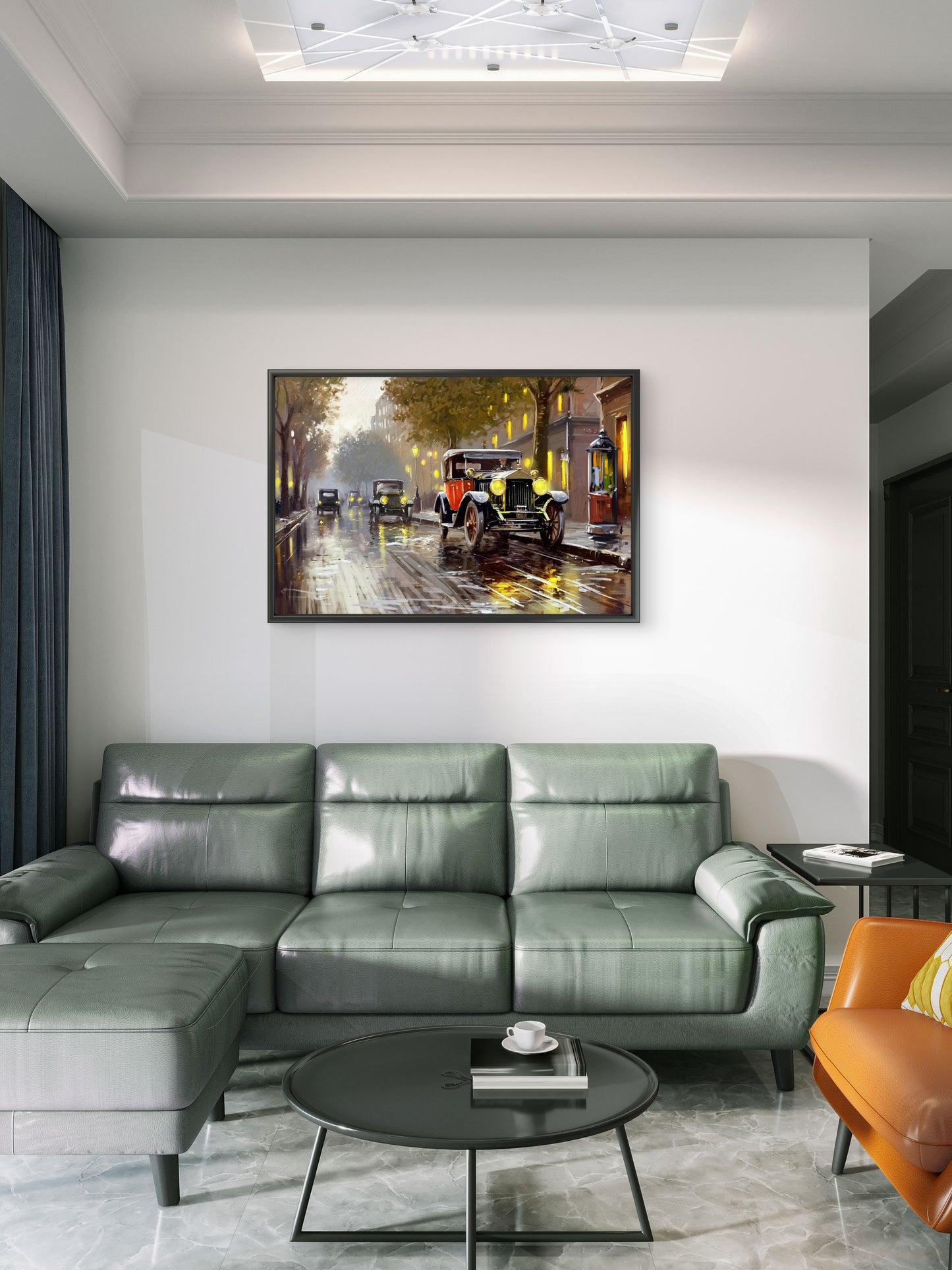 old-city-cars-Luxurious-Nature and landscape | 3D Textured Wall Art | UV Printed Embossed Canvas Wall Frame for Home Decor,Living Room