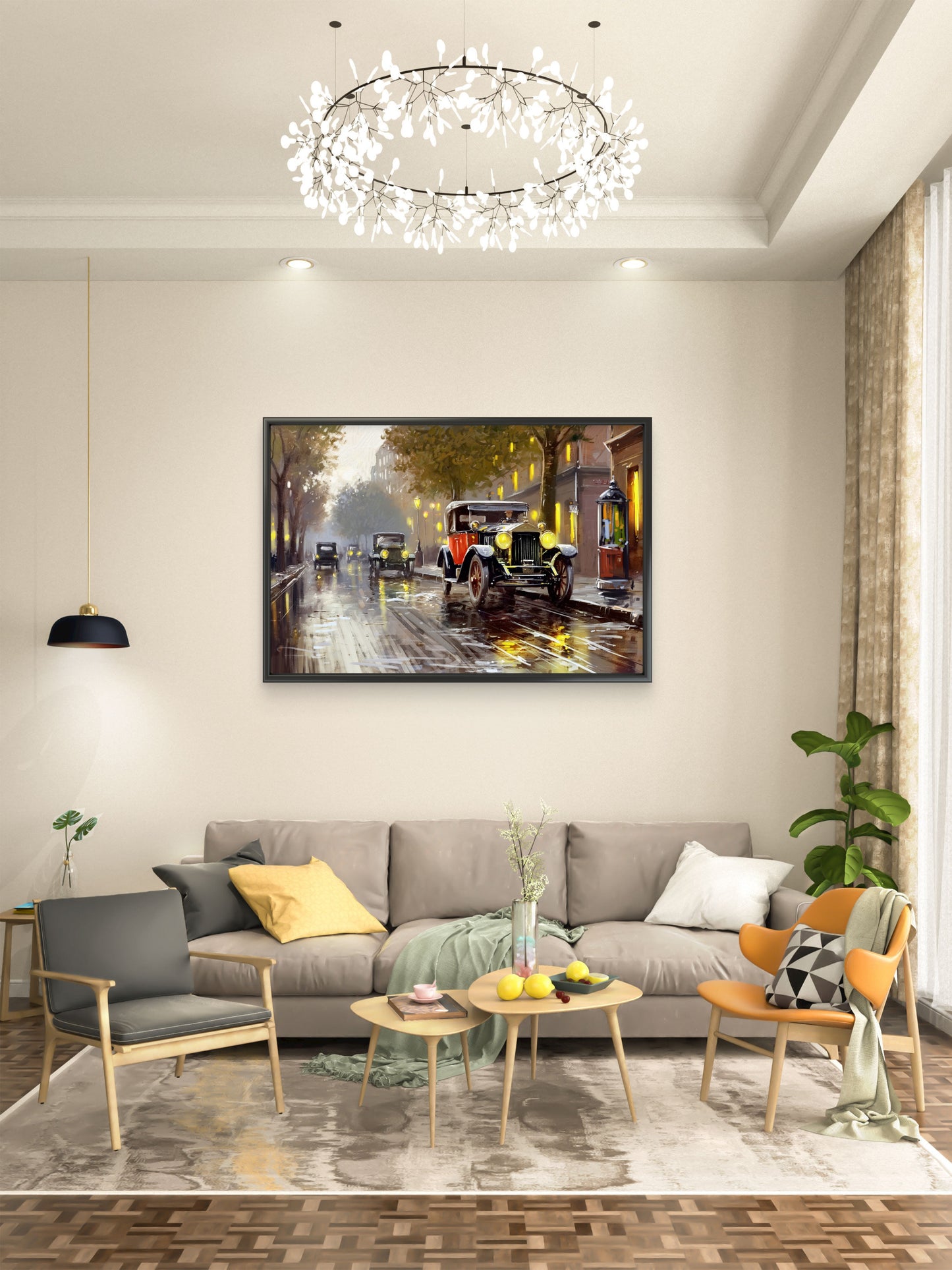 old-city-cars-Luxurious-Nature and landscape | 3D Textured Wall Art | UV Printed Embossed Canvas Wall Frame for Home Decor,Living Room