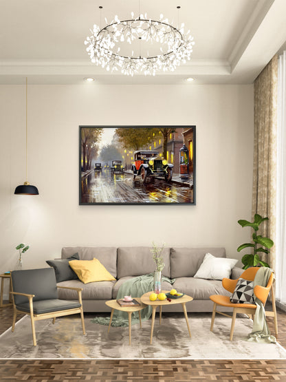 old-city-cars-Luxurious-Nature and landscape | 3D Textured Wall Art | UV Printed Embossed Canvas Wall Frame for Home Decor,Living Room