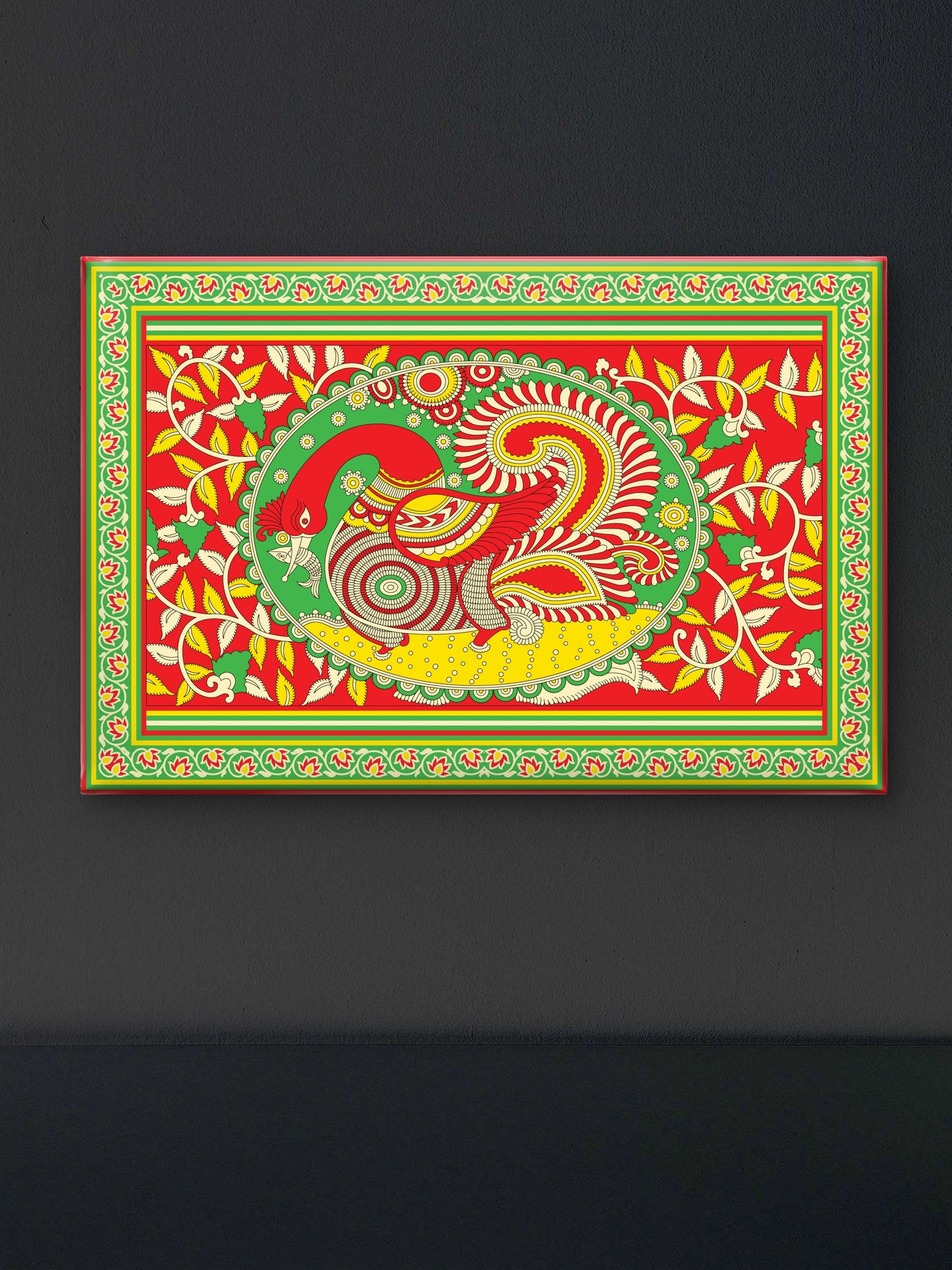 Kalamkari allover mix design-Luxurious-Indian Culture &  Folk Art 3D Textured Wall Art | UV Printed Embossed Canvas Wall Frame for Home Decor,living Room