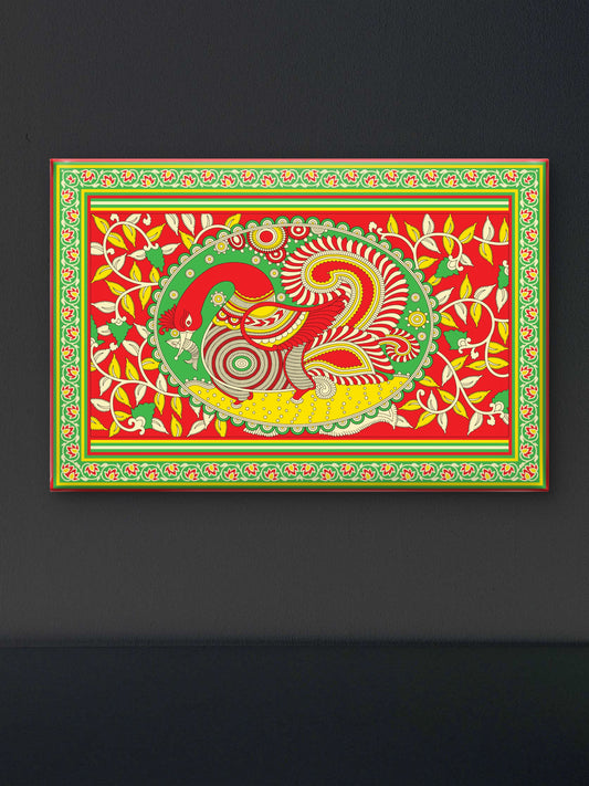 Kalamkari allover mix design-Luxurious-Indian Culture &  Folk Art 3D Textured Wall Art | UV Printed Embossed Canvas Wall Frame for Home Decor,living Room
