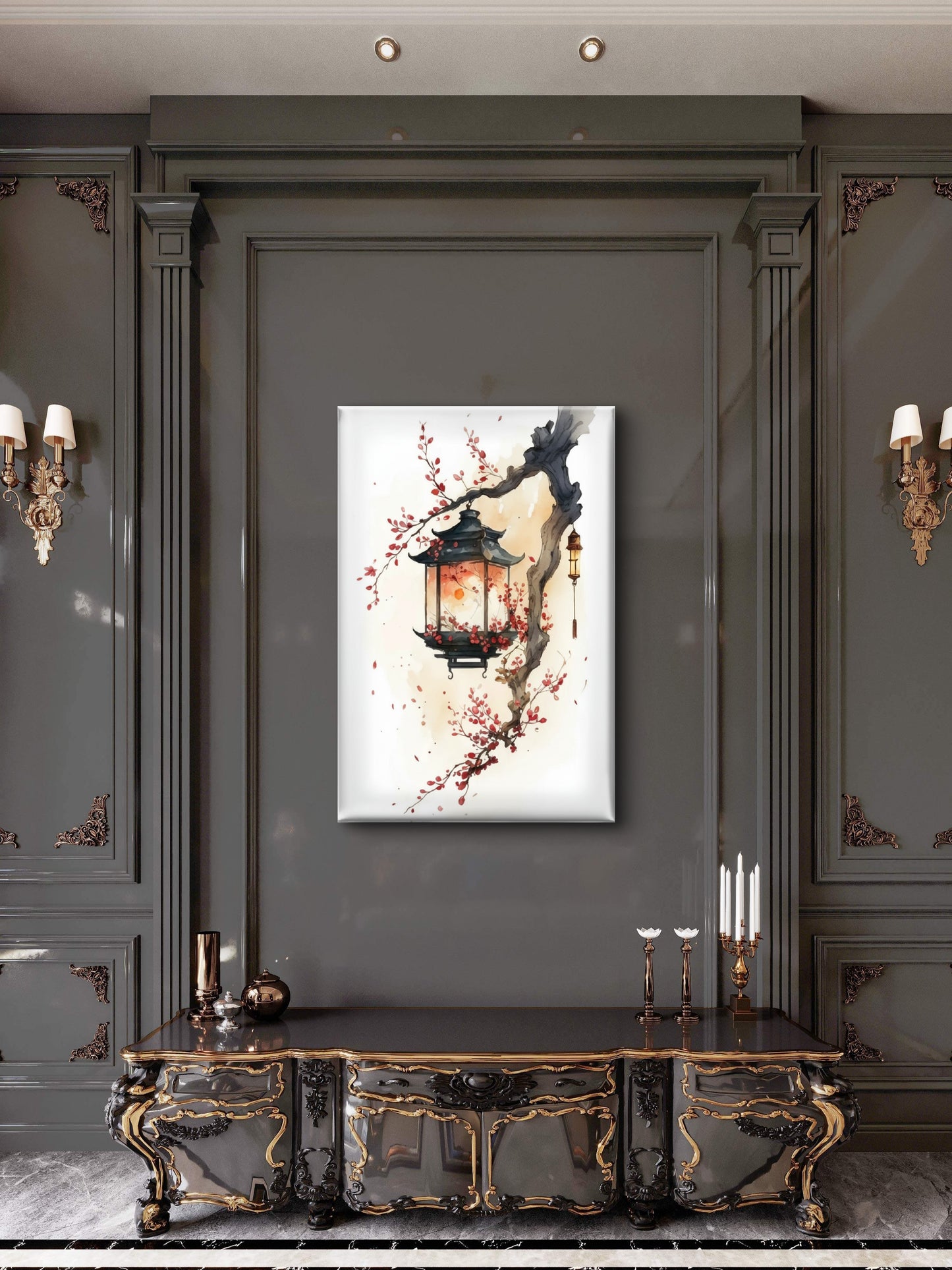 Watercolor Dreams under Cherry Blossoms-premium-Floral & Botanical-3D Textured Wall Art | UV Embossed Canvas Wall Frame for Living room and bed room