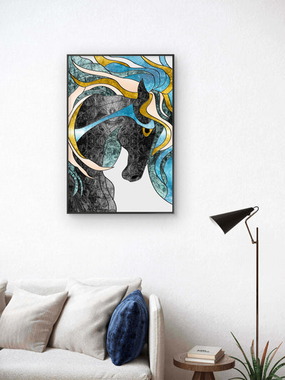 colorful-illustration-horse-Luxurious-Modern Art & Abstract| 3D Textured Wall Art | UV Printed Embossed Canvas Wall Frame for Office,Meditation Space