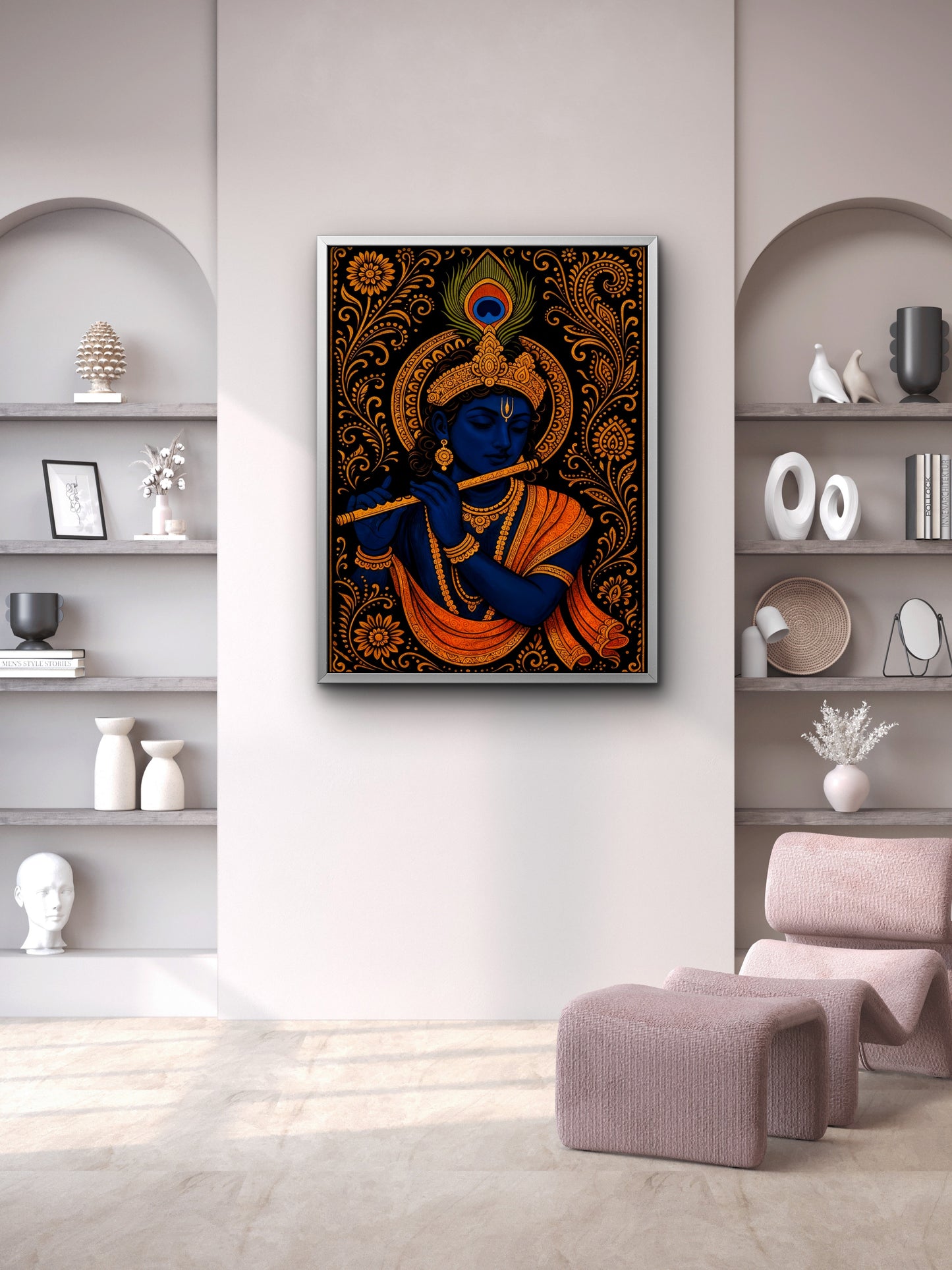 Krishna in Gold-Luxurious-Spiritual & Mindful 3D Textured Wall Art | UV Printed Embossed Canvas Wall Frame for Prayer room ,Meditation Space