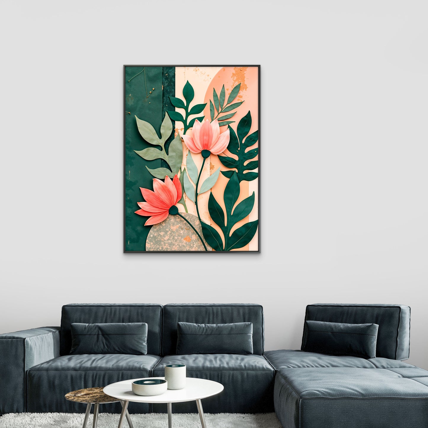 Flower in shades of pink and green leaves on a pastel background-Premium-Floral & Botanical-3D Textured Wall Art | UV Embossed Canvas Wall Frame for home decor and bed room