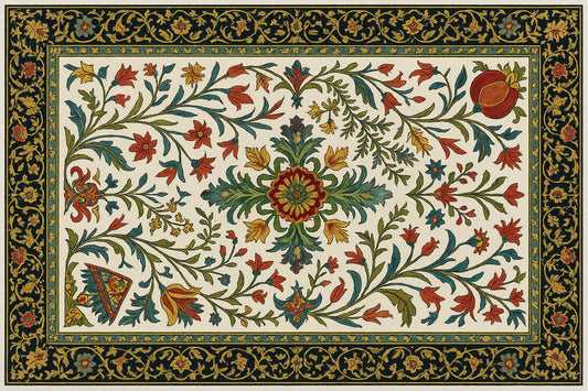 folk-art-inspired-persian-carpet-Luxurious-Indian Culture &  Folk Art 3D Textured Wall Art | UV Printed Embossed Canvas Wall Frame for Home Decor,living Room
