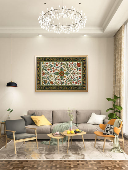 folk-art-inspired-persian-carpet-Luxurious-Indian Culture &  Folk Art 3D Textured Wall Art | UV Printed Embossed Canvas Wall Frame for Home Decor,living Room