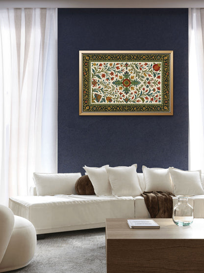 folk-art-inspired-persian-carpet-Luxurious-Indian Culture &  Folk Art 3D Textured Wall Art | UV Printed Embossed Canvas Wall Frame for Home Decor,living Room