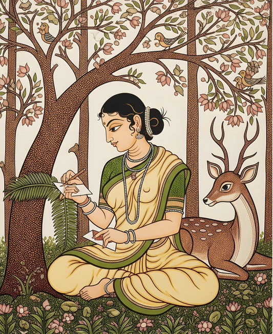 Shakuntala’s Longing-Luxurious-Indian Culture &  Folk Art 3D Textured Wall Art | UV Printed Embossed Canvas Wall Frame for Home Decor,living Room