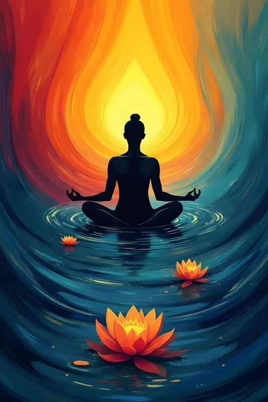 The Meditator Amidst the Lotus-Luxurious-Serenity & Wellness-3D Textured Wall Art | UV Embossed Canvas Wall Frame for Meditation Space