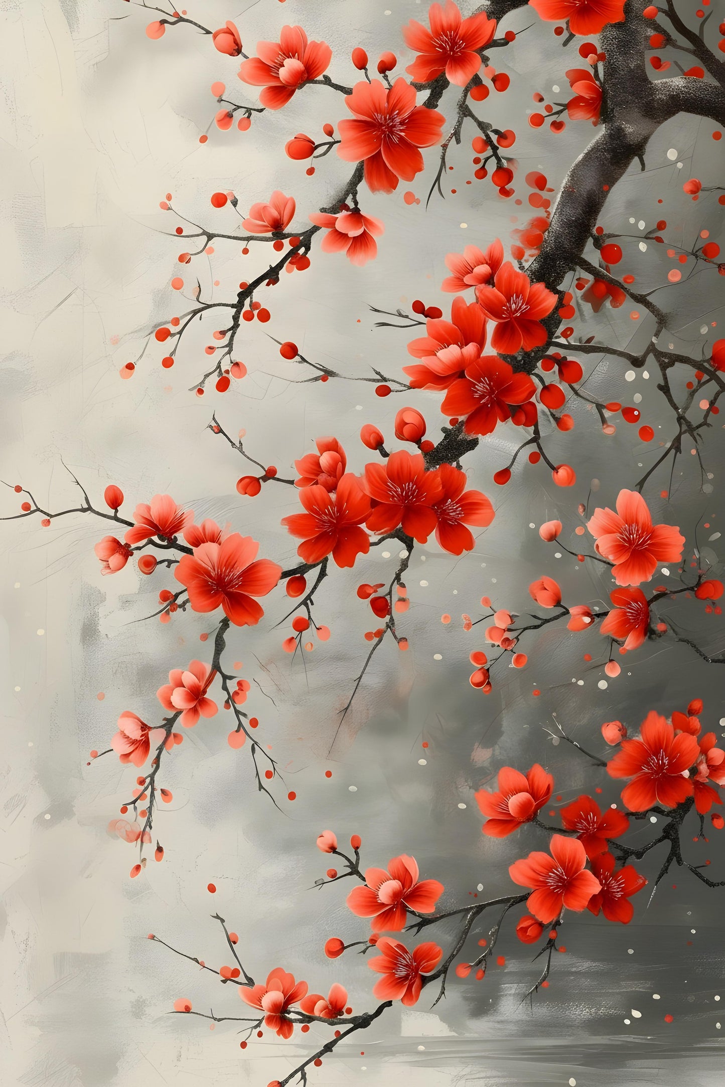 The Crimson Plum Branch-Premium-Floral & Botanical-3D Textured Wall Art | UV Embossed Canvas Wall Frame for Living room and bed room