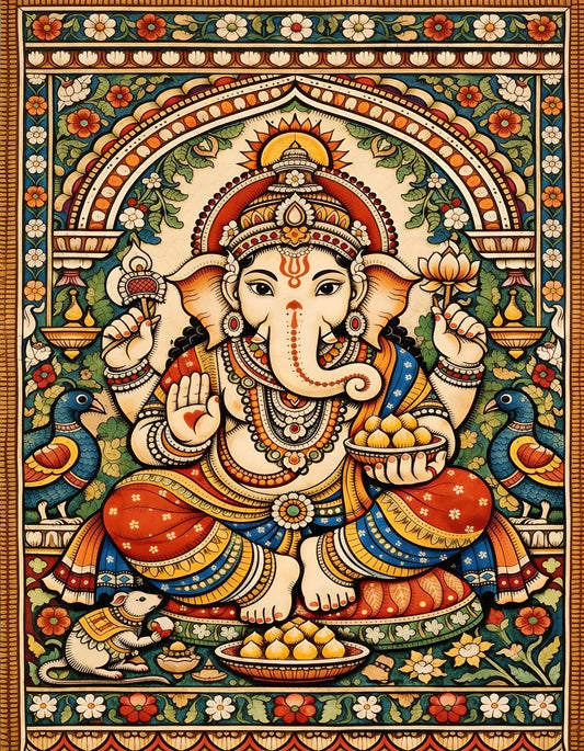 Ganesh ji-Luxurious-Spiritual & Mindful 3D Textured Wall Art | UV Printed Embossed Canvas Wall Frame for Prayer room ,Meditation Space
