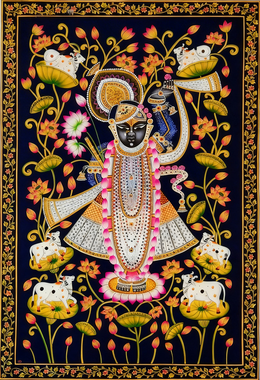 shrinathji-Luxurious-Spiritual & Mindful 3D Textured Wall Art | UV Printed Embossed Canvas Wall Frame for Prayer room ,Meditation Space