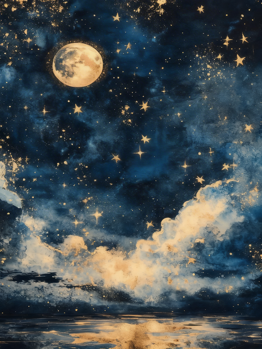Spirit of the Painted Moon-Premium-Cosmic & Fantasy-3D Textured Wall Art | UV Embossed Canvas Wall Frame for Kids room and bed room