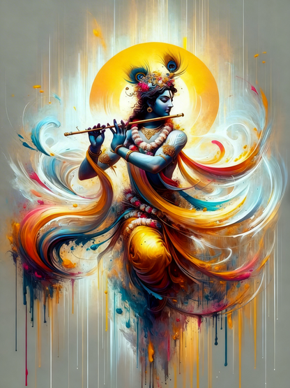 Krishna Watercolour digital Art-Luxurious-Spiritual & Mindful 3D Textured Wall Art | UV Printed Embossed Canvas Wall Frame for Prayer room ,Meditation Space