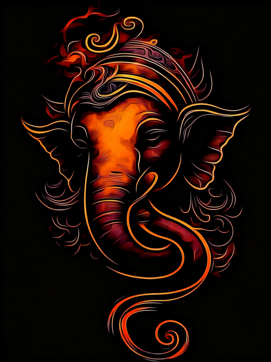 Ganesha Glowing Digital art-Luxurious-Spiritual & Mindful 3D Textured Wall Art | UV Printed Embossed Canvas Wall Frame for Prayer room ,Meditation Space