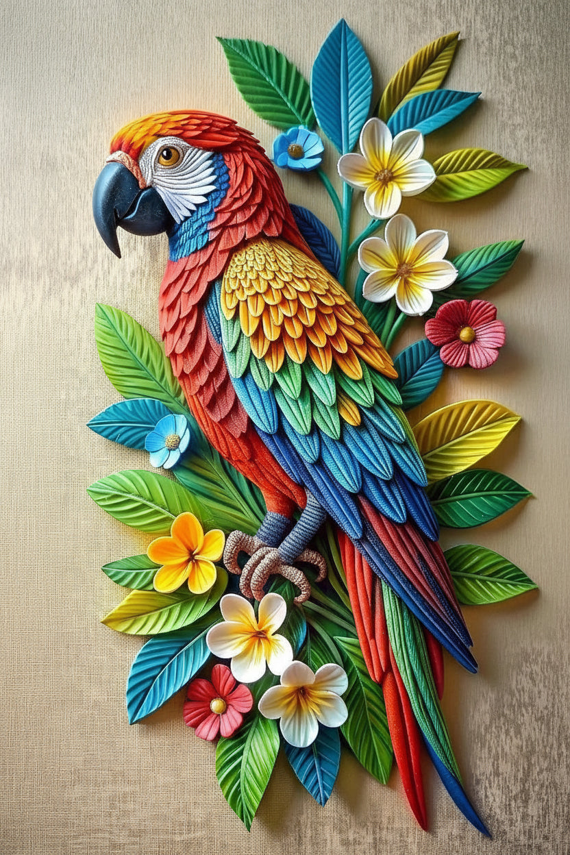 The 3D Macaw in Bloom-Luxurious-Wildlife & Animals-3D Textured Wall Art | UV Embossed Canvas Wall Frame for Home decor