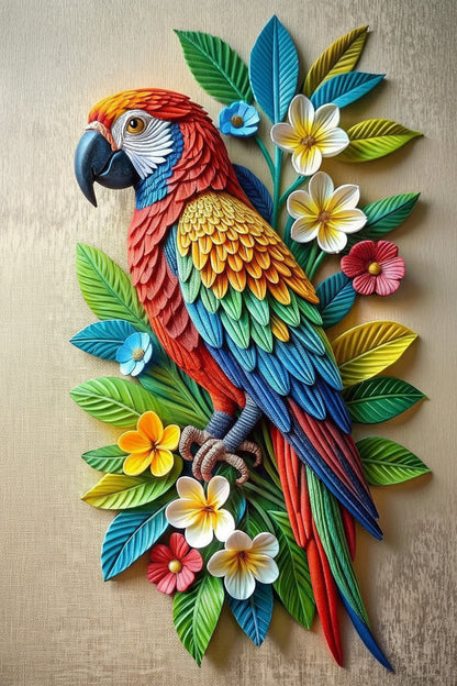 The 3D Macaw in Bloom-Luxurious-Wildlife & Animals-3D Textured Wall Art | UV Embossed Canvas Wall Frame for Home decor