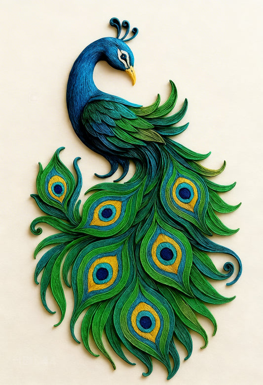 The Radiant Quilled Peacock-Luxurious-Wildlife & Animals-3D Textured Wall Art | UV Embossed Canvas Wall Frame for Home decor