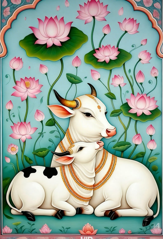 Grace in the Lotus Pond-Luxurious-Indian Culture &  Folk Art 3D Textured Wall Art | UV Printed Embossed Canvas Wall Frame for Home Decor,living Room