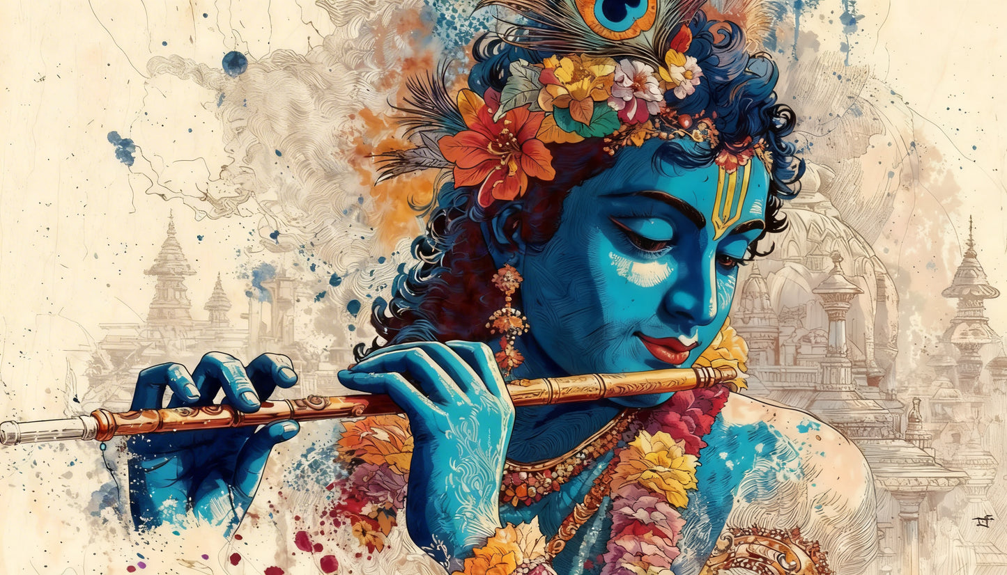 Lord Krishna-Luxurious-Spiritual & Mindful 3D Textured Wall Art | UV Printed Embossed Canvas Wall Frame for Prayer room ,Meditation Space