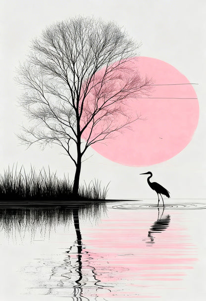 The Pink Moon’s Stillness-Luxurious-Nature and landscape | 3D Textured Wall Art | UV Printed Embossed Canvas Wall Frame for Home Decor,Living Room