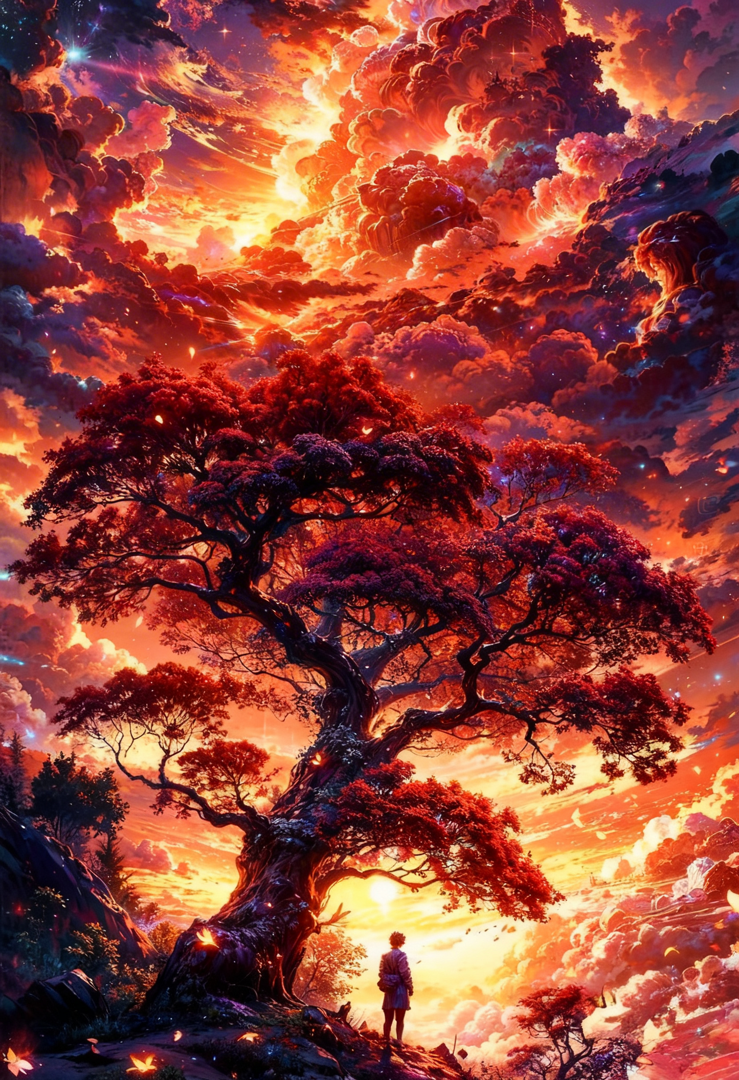 The Sentinel of the Burning Sky-Premium-Cosmic & Fantasy-3D Textured Wall Art | UV Embossed Canvas Wall Frame for Kids room and bed room