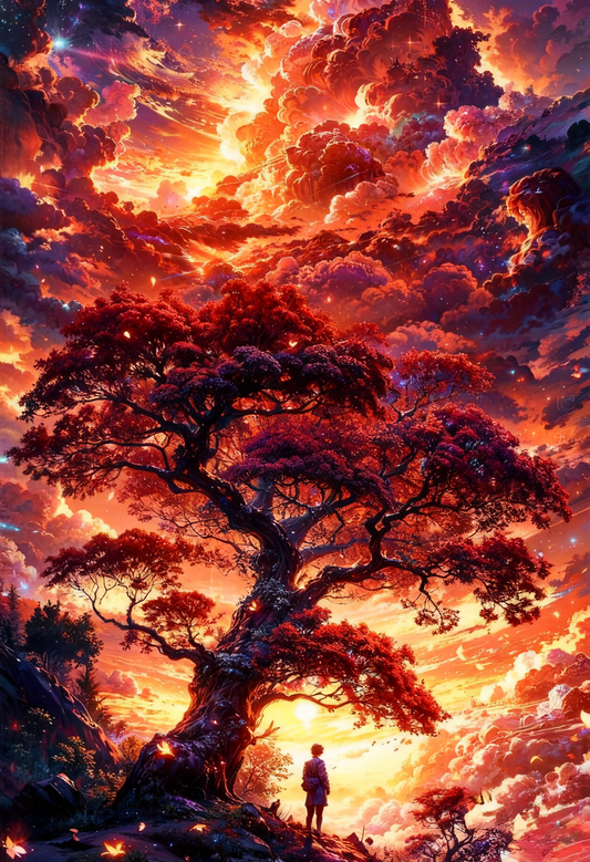 The Sentinel of the Burning Sky-Premium-Cosmic & Fantasy-3D Textured Wall Art | UV Embossed Canvas Wall Frame for Kids room and bed room