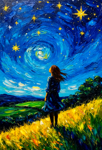 Meadow of the Swirling Skies-Premium-Cosmic & Fantasy-Cosmic & Fantasy-3D Textured Wall Art | UV Embossed Canvas Wall Frame for Kids room  and study room