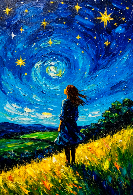 Meadow of the Swirling Skies-Premium-Cosmic & Fantasy-Cosmic & Fantasy-3D Textured Wall Art | UV Embossed Canvas Wall Frame for Kids room  and study room