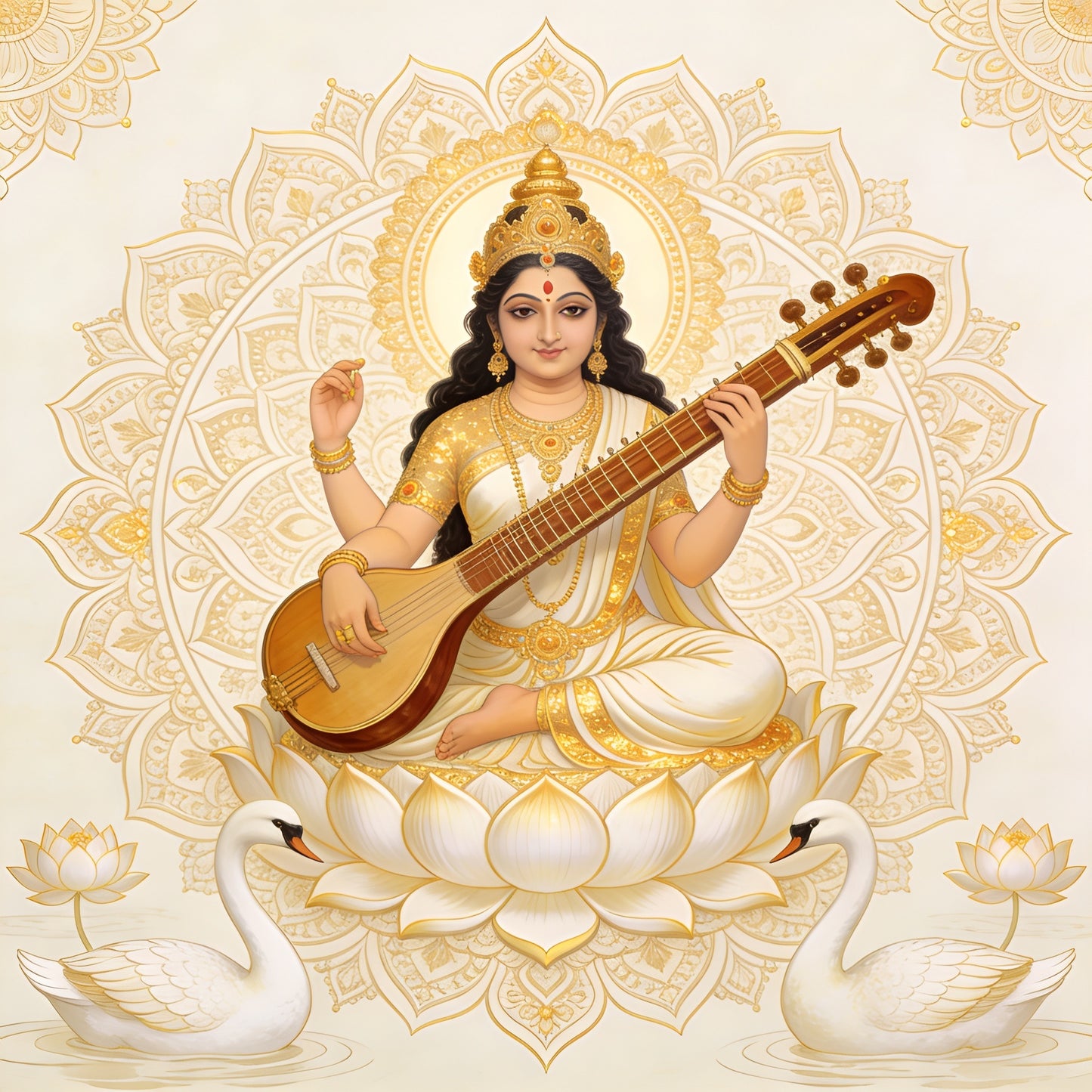 goddess-saraswati-Luxurious-Spiritual & Mindful 3D Textured Wall Art | UV Printed Embossed Canvas Wall Frame for Prayer room ,Meditation Space