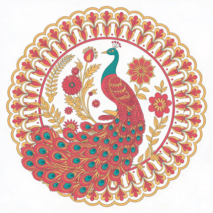 traditional-indian-peacock-Luxurious | 3D Textured Wall Art | UV Printed Embossed Canvas Wall Frame for living room