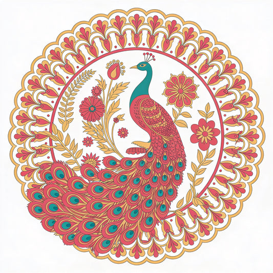 traditional-indian-peacock-Luxurious | 3D Textured Wall Art | UV Printed Embossed Canvas Wall Frame for living room