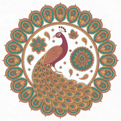 Majestic Peacock Mandala-Luxurious | 3D Textured Wall Art | UV Printed Embossed Canvas Wall Frame for living room