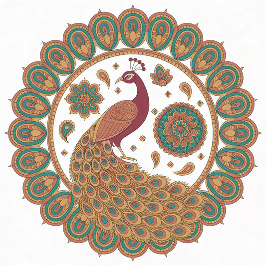 Majestic Peacock Mandala-Luxurious | 3D Textured Wall Art | UV Printed Embossed Canvas Wall Frame for living room