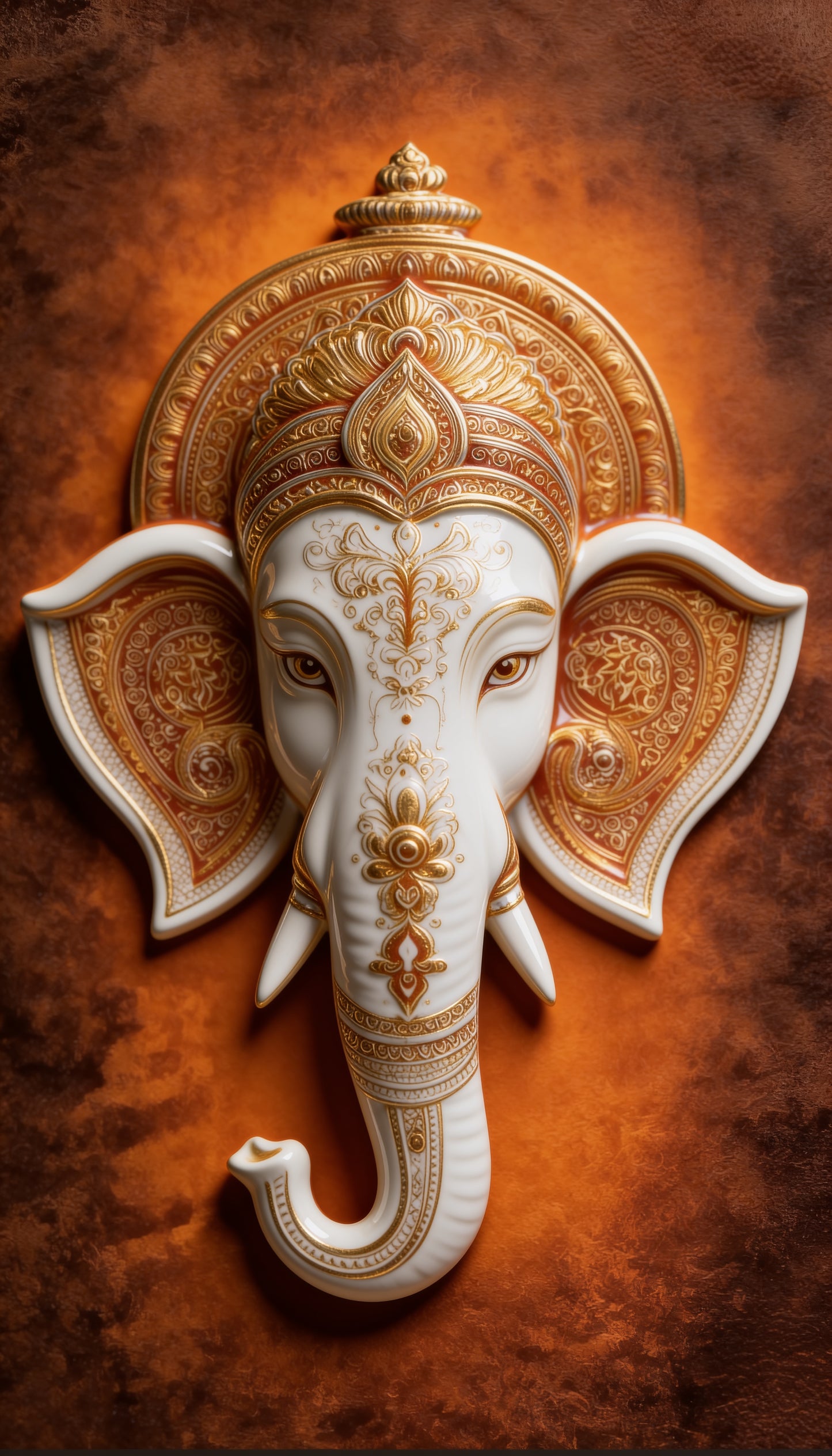 ganesha_white_gold_sculpture-Luxurious- Gods and Divine Art -3D Textured Wall Art | UV Embossed Canvas Wall Frame for Home decor