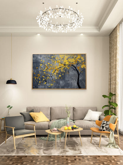 geometric-yellow-Flower-Luxury-Floral & Botanical-3D Textured Wall Art | UV Embossed Canvas Wall Frame for Living room and bed room