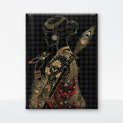 golden girl Digital art-Luxurious-Indian Culture &  Folk Art 3D Textured Wall Art | UV Printed Embossed Canvas Wall Frame for Home Decor,living Room